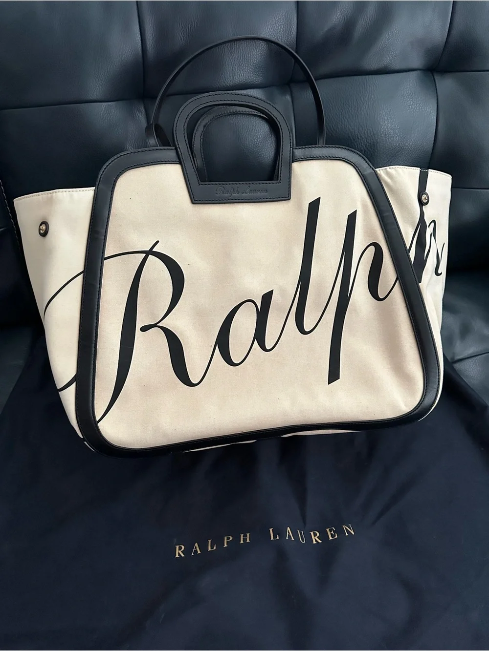 Cream and Black Signature Tote with Script Detail